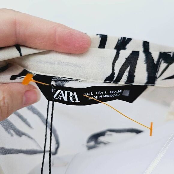 Zara Sheer Floral Button Up Short White L New - Picture 5 of 8